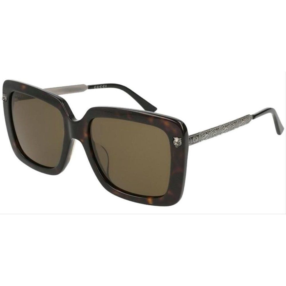 Gucci Havana Silver Frame & Brown Lens Women Oversized Sunglasses